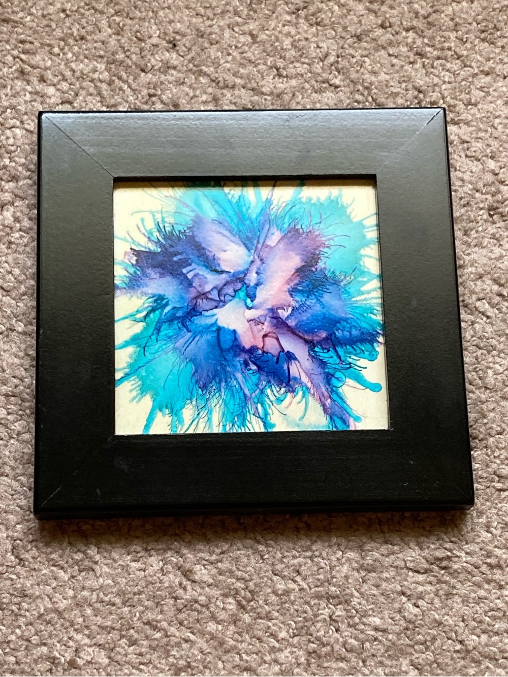 Framed Abstract Watercolor Art Print in Blue and Purple